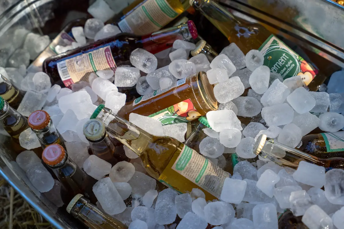 Bottled drinks chilled in ice for retail sale