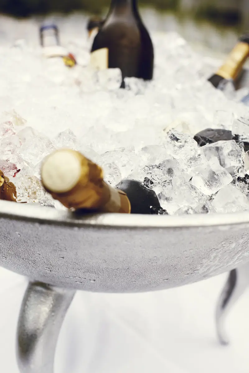 Ice chilled bottles for a bar or hospitality venue